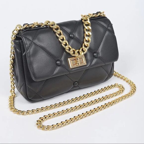 Black Quilted Medium Flap Shoulder Chain Bag - Picture 1 of 6